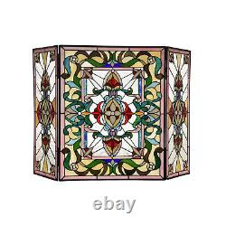 Fireplace Screen Tiffany Style Stained Glass 3-Panel 28in H x 44in W