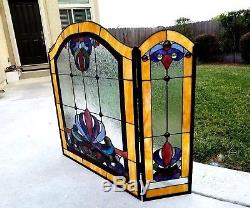 Fireplace Screen Tiffany Style Stained Glass Chloe Victorian 3 Panel Folding