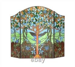 Fireplace Screen Tree Of Hope Tiffany Style Stained Glass 44 L x 35 H