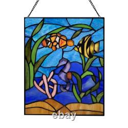 Fish Underwater Ocean Scene Stained Glass Window Panel