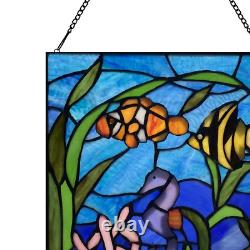 Fish Underwater Ocean Scene Stained Glass Window Panel