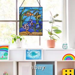 Fish Underwater Ocean Scene Stained Glass Window Panel