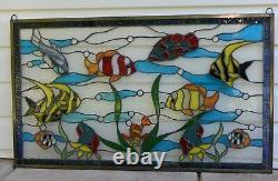 Fish under the Sea Handcrafted stained glass window panel. 34.5 x 20.5