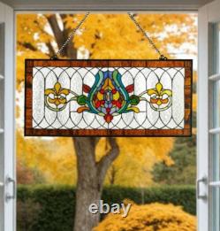 Fleur De Lis Spice Colors Stained Glass Window Panel Suncatcher 30L x 14H