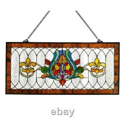 Fleur De Lis Spice Colors Stained Glass Window Panel Suncatcher 30L x 14H