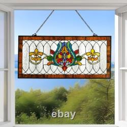 Fleur De Lis Spice Colors Stained Glass Window Panel Suncatcher 30L x 14H