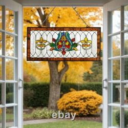 Fleur De Lis Spice Colors Stained Glass Window Panel Suncatcher 30L x 14H