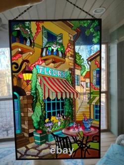 Fleurs French Design Stained Glass Window Panel Suncatcher Tiffany Style 19x25in