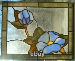 Floral Blue Flowers Stained Glass Panel 14.5 W x 11.5 H