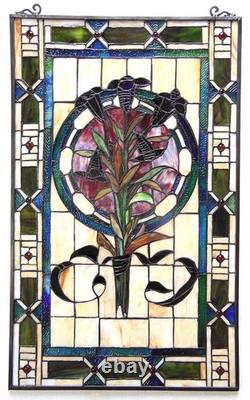 Floral Design Tiffany Style Stained Glass Window Panel Suncatcher Victorian