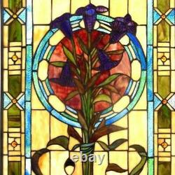 Floral Design Tiffany Style Stained Glass Window Panel Suncatcher Victorian