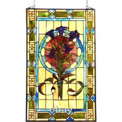 Floral Design Tiffany Style Stained Glass Window Panel Suncatcher Victorian