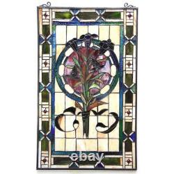 Floral Design Tiffany Style Stained Glass Window Panel Suncatcher Victorian