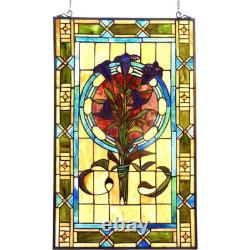 Floral Design Tiffany Style Stained Glass Window Panel Suncatcher Victorian