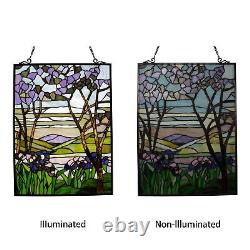 Floral Hanging Violet Stained Glass Window Panel Suncatcher 18x25in