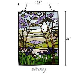 Floral Hanging Violet Stained Glass Window Panel Suncatcher 18x25in