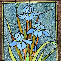 Floral Lilys Hanging Window Panel Suncatcher Tiffany Style Stained Glass 17x25in