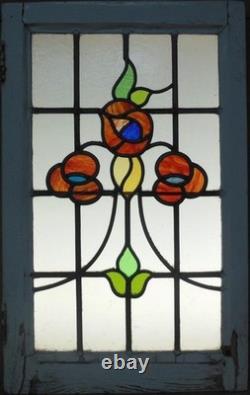 Floral Midsize Old English Leaded Stained Glass Window 16.25 X 26.25