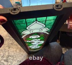 Floral Stained Glass Window Panel Pink Flower Design Wood Frame VTG 39x9