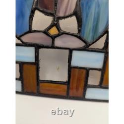 Floral Stained Glass Window Panels Pair 5x14 Each Vtg Art Nouveau Suncatchers