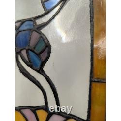 Floral Stained Glass Window Panels Pair 5x14 Each Vtg Art Nouveau Suncatchers