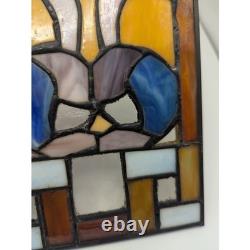 Floral Stained Glass Window Panels Pair 5x14 Each Vtg Art Nouveau Suncatchers