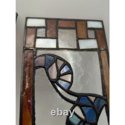 Floral Stained Glass Window Panels Pair 5x14 Each Vtg Art Nouveau Suncatchers