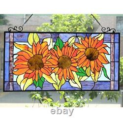 Floral Sunflower Design Stained Glass Horizontal Window Panel Suncatcher