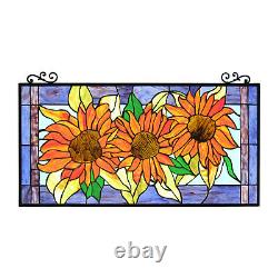 Floral Sunflower Design Stained Glass Horizontal Window Panel Suncatcher