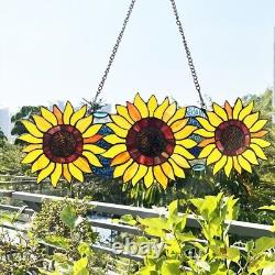 Floral Sunflowers Tiffany Style Stained Glass Hanging Window Panel Suncatcher