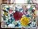 Floral Tiffany Style Stained Glass Hanging Window Panel Rose Flower Design