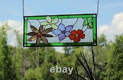 Flower Stained Glass Panel, Window Hanging, Suncatcher, Customizable, Multicolor