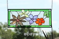 Flower Stained Glass Panel Window Hanging panel 24 1/2x10 1/2