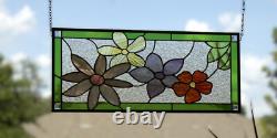 Flower Stained Glass Panel Window Hanging panel 24 1/2x10 1/2
