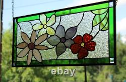 Flower Stained Glass Panel Window Hanging panel 24 1/2x10 1/2