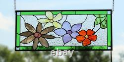 Flower Stained Glass Panel Window Hanging panel 24 1/2x10 1/2