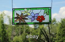 Flower Stained Glass Panel Window Hanging panel 24 1/2x10 1/2