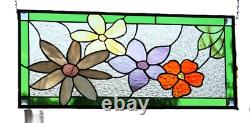 Flower Stained Glass Panel Window Hanging panel 24 1/2x10 1/2