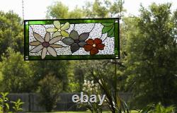 Flower Stained Glass Panel Window Hanging panel 24 1/2x10 1/2