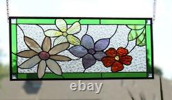 Flower Stained Glass Panel Window Hanging panel 24 1/2x10 1/2