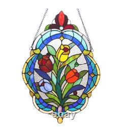 Flower Tulip Design Stained Glass Tiffany Style Window Panel Home Decor