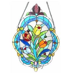 Flower Tulip Design Stained Glass Tiffany Style Window Panel Home Decor