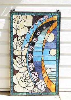 Flowers Handcrafted stained glass window panel, 20 x 34