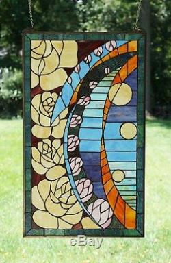 Flowers Handcrafted stained glass window panel, 20 x 34