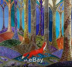 Fox in the woods. Original Stained glass style hand painted glass panels to hang