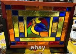 Framed Leaded Stained Glass Panel With Toucan