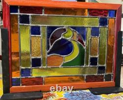 Framed Leaded Stained Glass Panel With Toucan