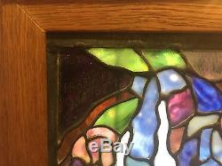 Framed Stained Glass Vintage Tiffany Style Window Panel 58 x 34