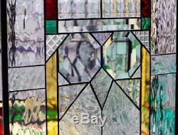 Frank Lloyd Wright Insprd Geometric Tiffany Style Stained Glass Window Panel OWL