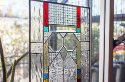 Frank Lloyd Wright Insprd Geometric Tiffany Style Stained Glass Window Panel OWL